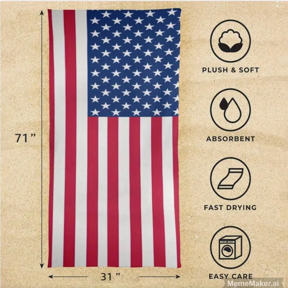 🇺🇸 2 - XL American Flag Beach Towel XL 31.4” x 71.5” Microfiber